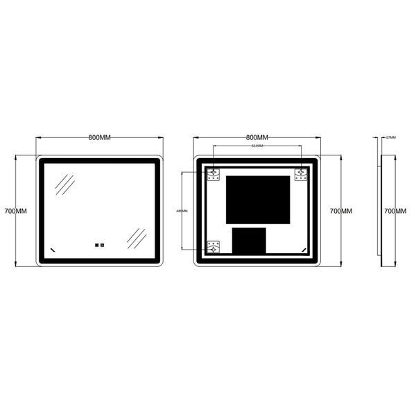 Зеркало Zerix Mirra MR05-80x70-REVERSE с LED Touch, Anti-fog, димером, регулятором яркости (ZX6057) ZX6057 фото