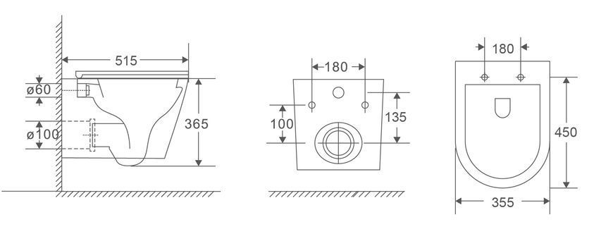 Унітаз підвісний Mixxus Premium Bevel-0301-T3 515x355x365mm, система змиву Tornado 3.0 (MP6472) MP6472 фото