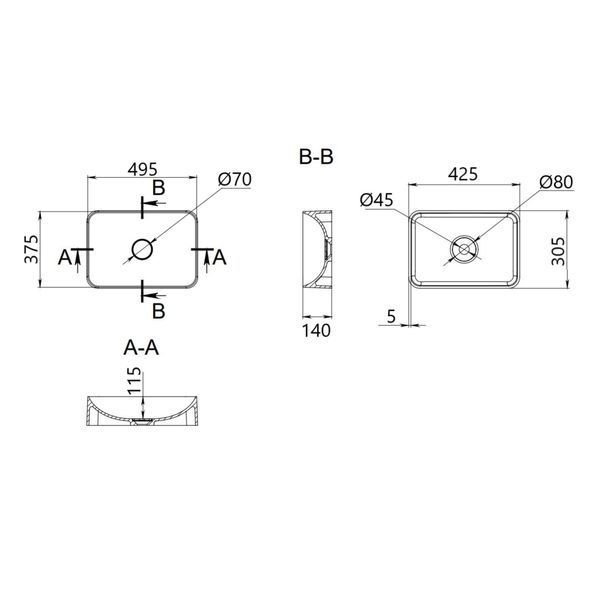 Раковина накладна Qtap Robin 500х380х140 мм, Marble, прямокутна, з донним клапаном QT04116302MR SD00054299 фото