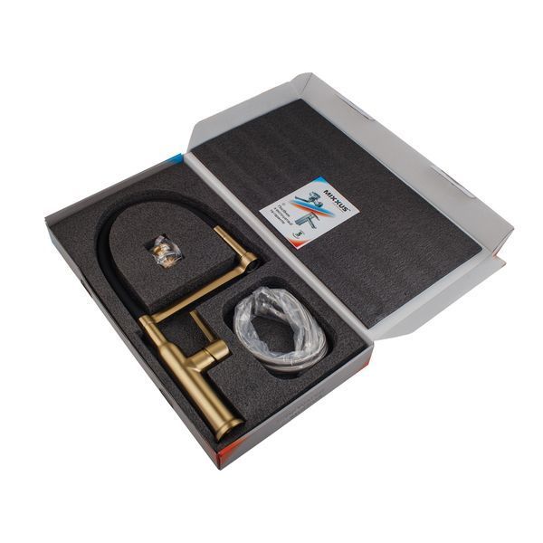 Змішувач для кухні MIXXUS PREMIUM PULL 017 BRUSHED GOLD REFL.BLACK (Кол.мат.зол.+сил.вил.чор.) (MI8280) MI8280 фото