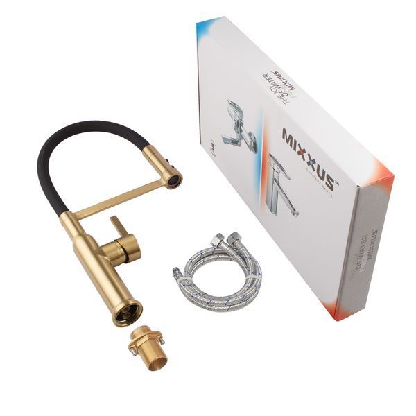 Змішувач для кухні MIXXUS PREMIUM PULL 017 BRUSHED GOLD REFL.BLACK (Кол.мат.зол.+сил.вил.чор.) (MI8280) MI8280 фото