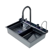 Кухонна мийка з водоспадом Zerix ZH7546-SET-04 DECOR Nano-Black + змішувач з висувним виливом + ринзер + дозатор, нержавіюча сталь 3.0/0.8 мм