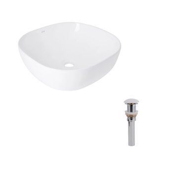 Комплект Qtap Kolibri: Раковина накладная 400x400x140 мм, White, квадратная + Донный клапан Pop-up PU02 SD00054590 фото