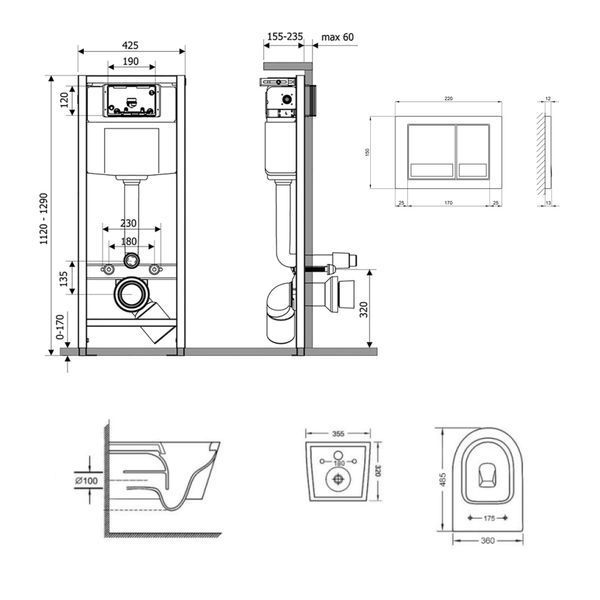 Готове рішення Qtap для ванної кімнати: підвісний унітаз Swan Ultra Quiet 485x360x320 + комплект інсталяції Nest 4 в 1 (квадратна клавіша Chrome) SD00051272 фото