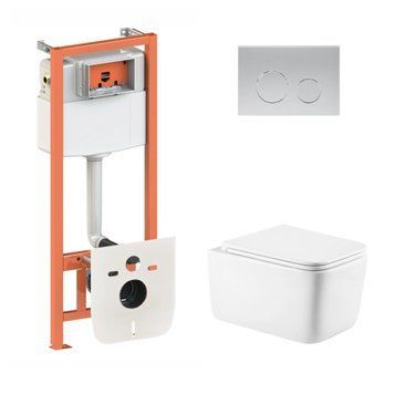 Готове рішення Qtap для ванної кімнати: підвісний унітаз Gemini Ultra Quiet 530х365х373 + комплект інсталяції Nest 4 в 1 (кругла клавіша Satin) SD00052282 фото