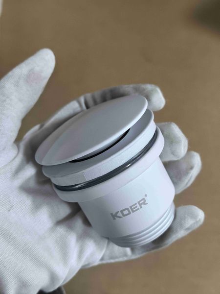 Донний клапан для раковини універсальний (з/без переливу) Koer PW-01-03 автоматичний (Click-Clack) (Колір білий) 1 1/4'' (KR3402) KR3402 фото