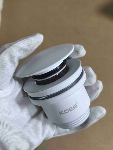 Донний клапан для раковини універсальний (з/без переливу) Koer PW-01-03 автоматичний (Click-Clack) (Колір білий) 1 1/4'' (KR3402) KR3402 фото